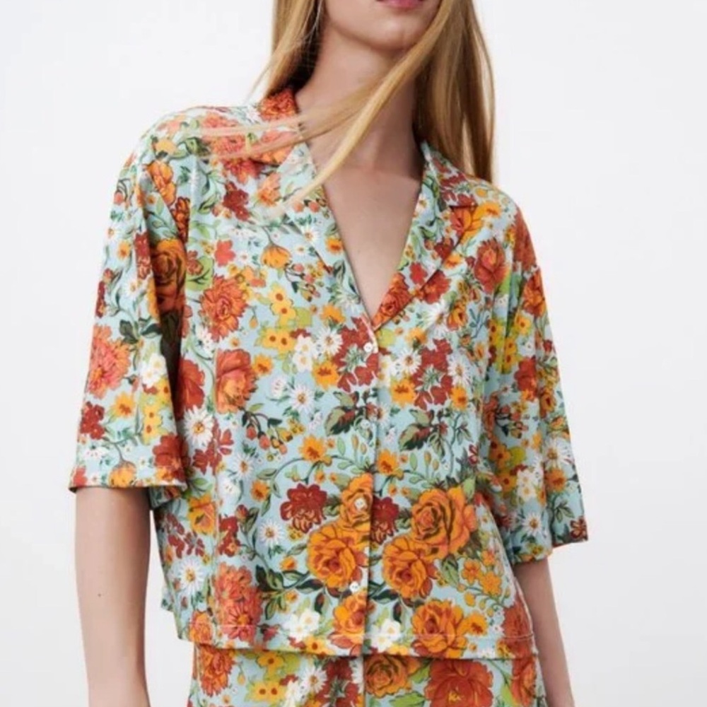 Zara Floral Button Down Top